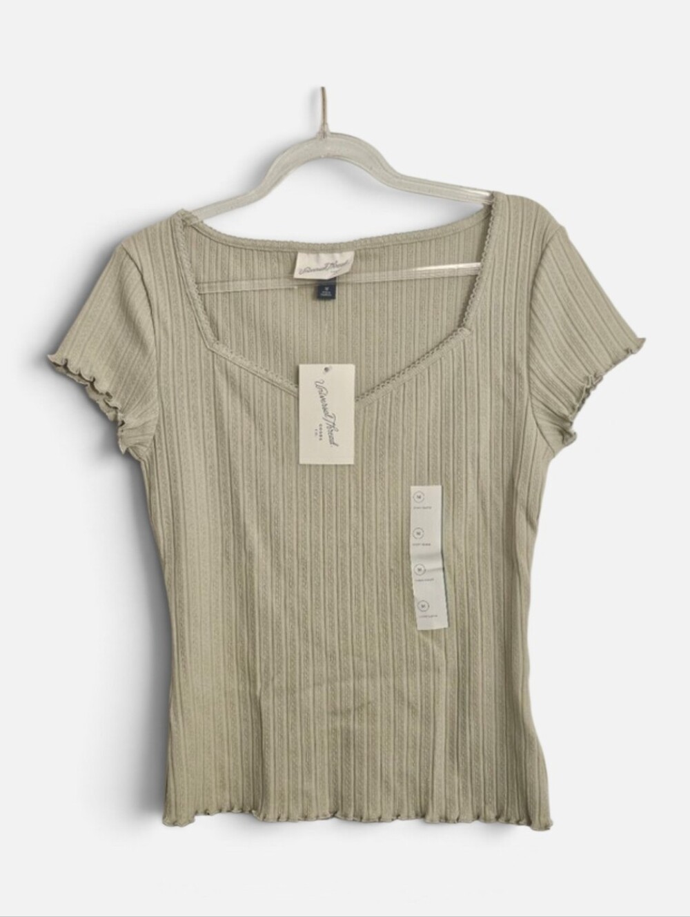 Universal Thread Short Sleeve Ribbed Tee in Light Sage Green Size Medium